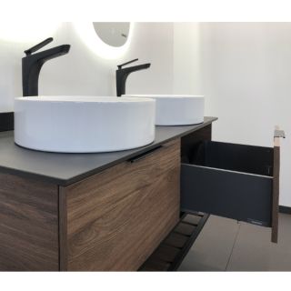 Тумба Comforty Порто 120-2 дуб тёмно-коричневый с черной столешницей c двумя раковинами COMFORTY 9110